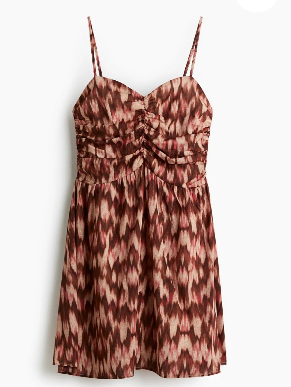 H&M Brown and Pink Ruched Ikat Mini Dress